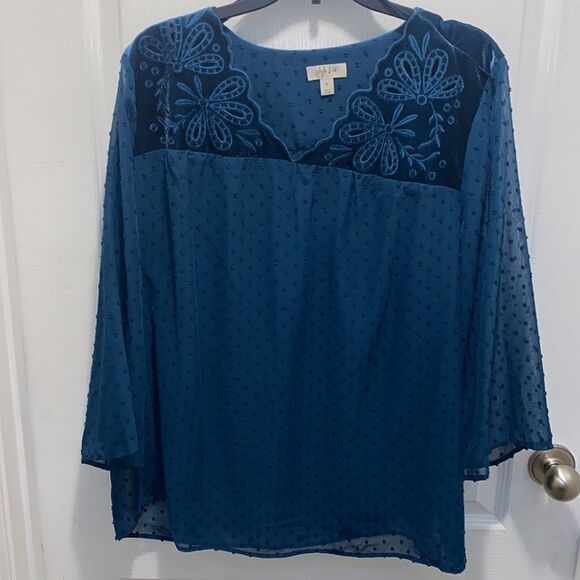 Style & Co Mixed-Media Sheer-Sleeve Blouse - Picture 1 of 6
